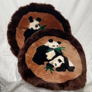 Vintage 70s Chinese Sew-On Panda Fur Cushion Cover